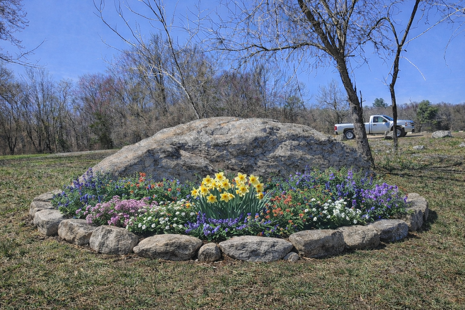 Koulas Garden with majority Native Plants Rock Garden at Koulas