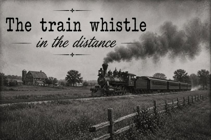 A train whistle in the distance